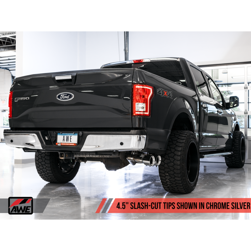 AWE Tuning 2015+ Ford F-150 0FG Single Exit Performance Exhaust System w/4.5in Chrome Silver Tips