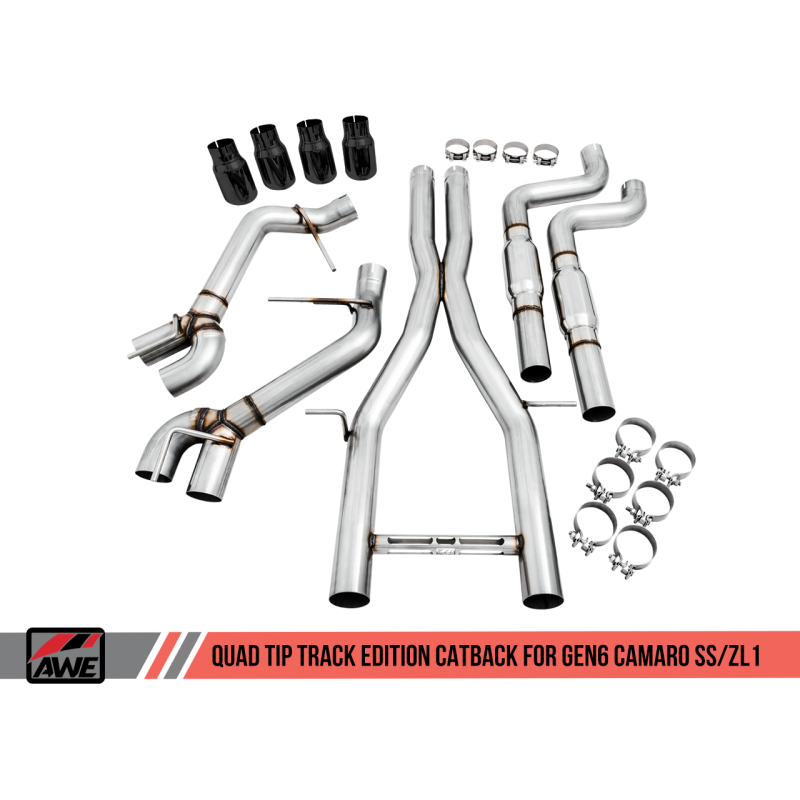 AWE Tuning 16-19 Chevy Camaro SS Resonated Cat-Back Exhaust -Track Edition (Quad Diamond Black Tips)