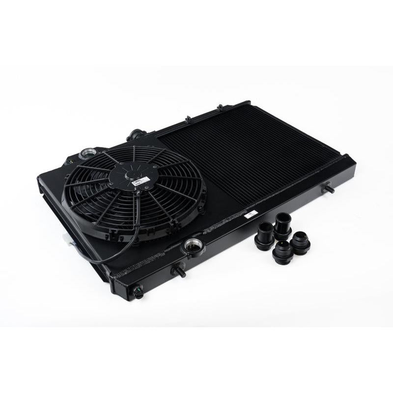 CSF 96-07 Mitsubishi Evo 4/5/6/7/8/9 Full-Slim Radiator w/12in Fan & Shroud/-16AN - Black - T1 Motorsports