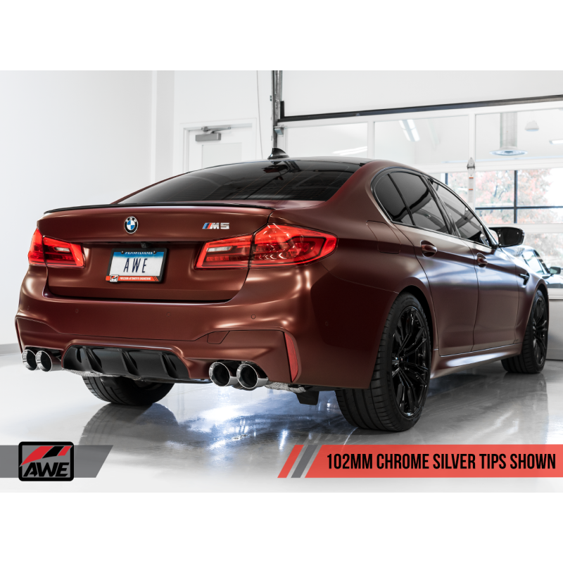 AWE Tuning 18-19 BMW M5 (F90) 4.4T AWD Cat-back Exhaust - Track Edition (Chrome Silver Tips)