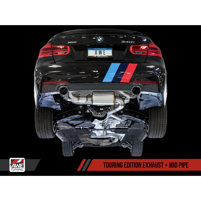 AWE Tuning BMW F3X 340i Touring Edition Axle-Back Exhaust - Diamond Black Tips (102mm)