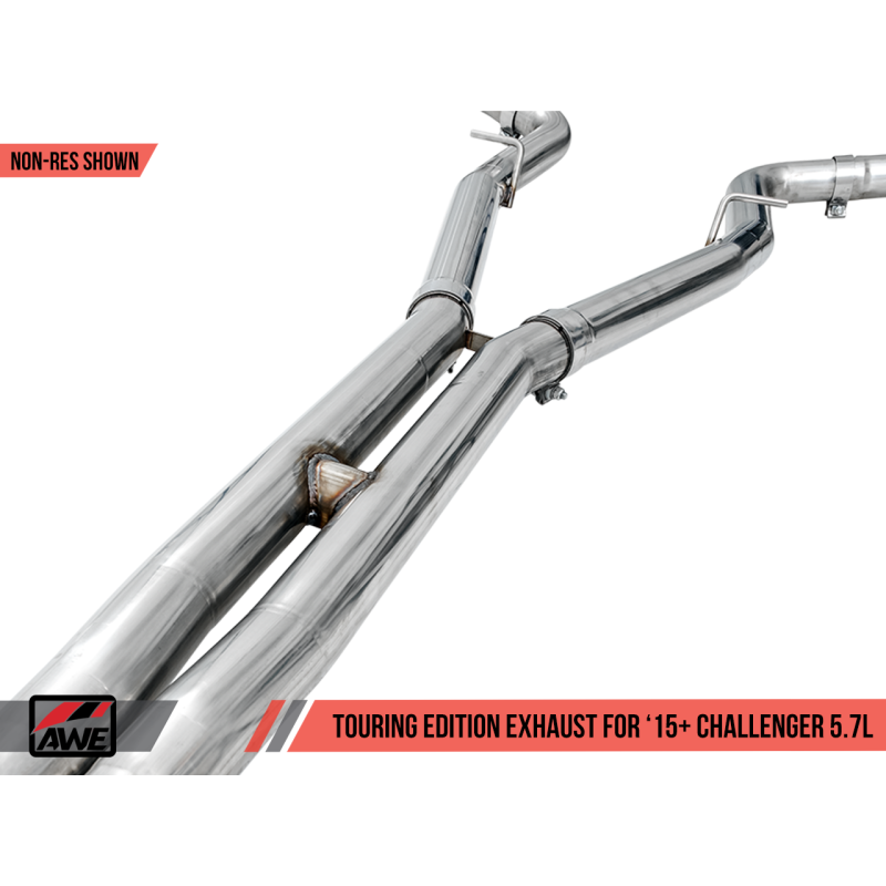 AWE Tuning 2017+ Challenger 5.7L Touring Edition Exhaust - Non-Resonated - Chrome Silver Quad Tips