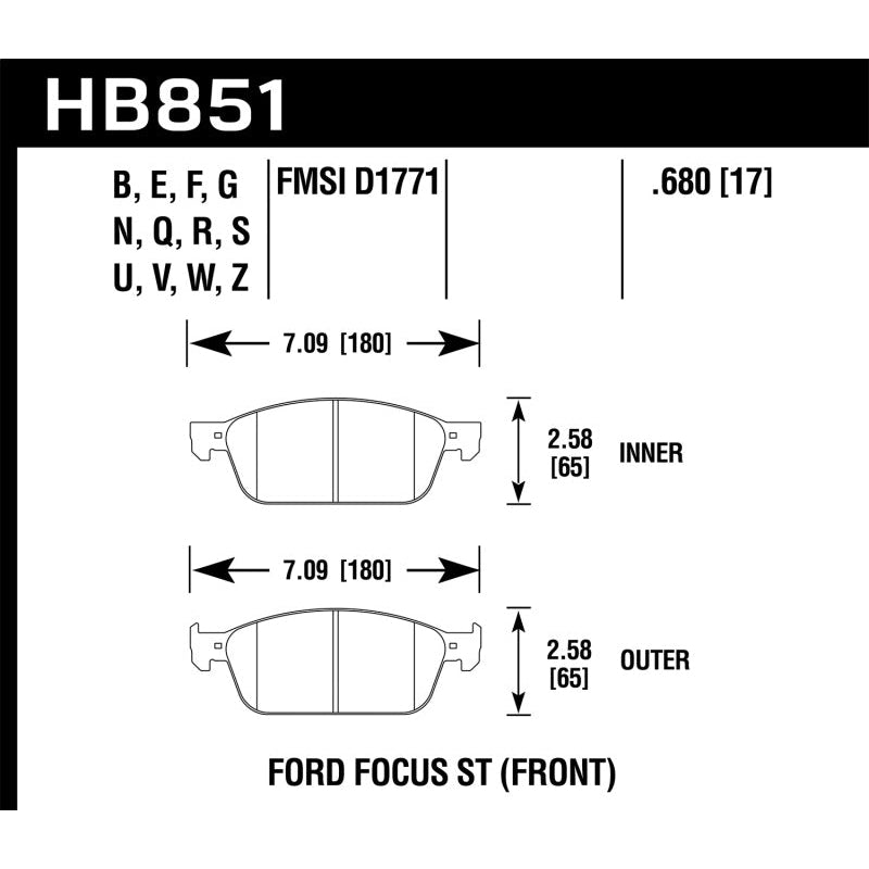 Hawk 15-16 Ford Focus ST HP+ Street Front Brake Pads - T1 Motorsports