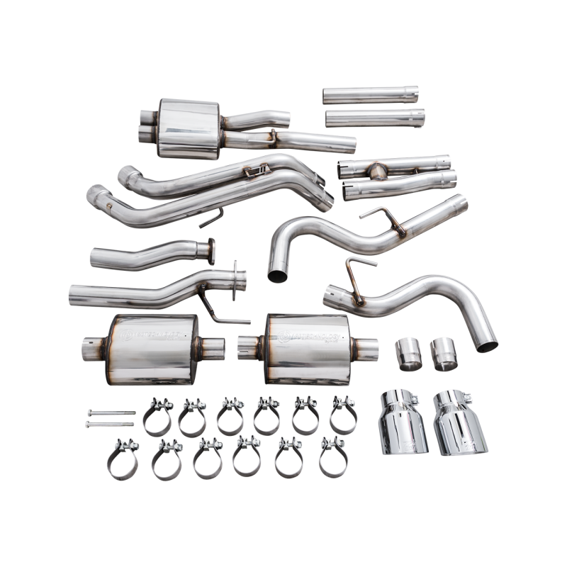 AWE 16-22 Toyota Tacoma 0FG Catback Exhaust w/ BashGuard - Dual Chrome Silver Tips