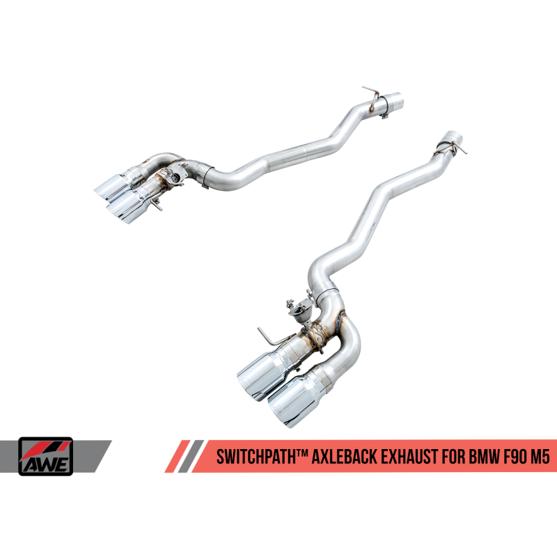 AWE Tuning 18-19 BMW M5 (F90) 4.4T AWD SwitchPath Cat-back Exhaust - Chrome Silver Tips - T1 Motorsports