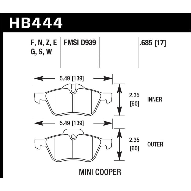 Hawk 06-08 Mini Cooper Base/ S 1.6L HPS 5.0 Front Brake Pads