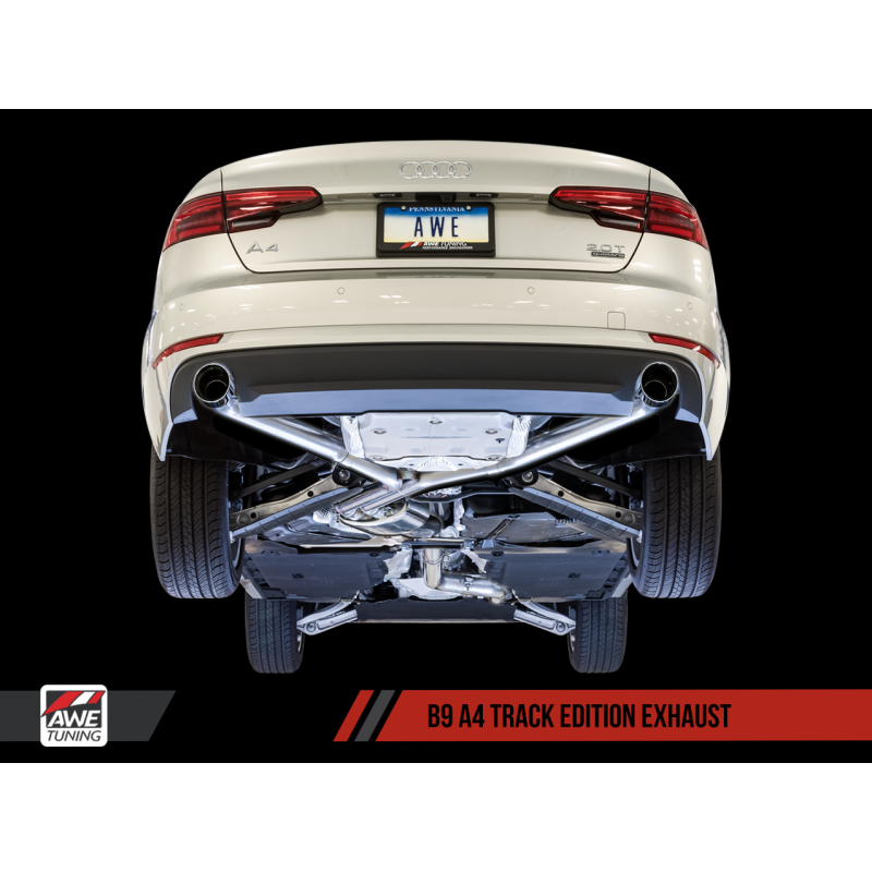 AWE Tuning Audi B9 A4 Track Edition Exhaust Dual Outlet - Diamond Black Tips (Includes DP)