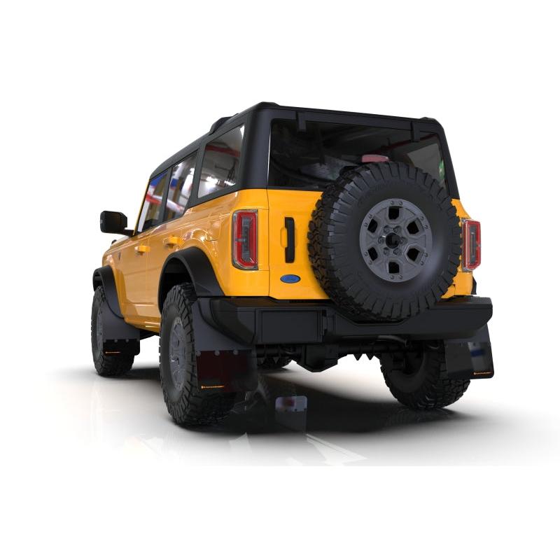 Rally Armor 21-22 Ford Bronco (Steel Bmpr + RB - NO Rptr/Sprt) Blk Mud Flap w/Cy Orange Logo