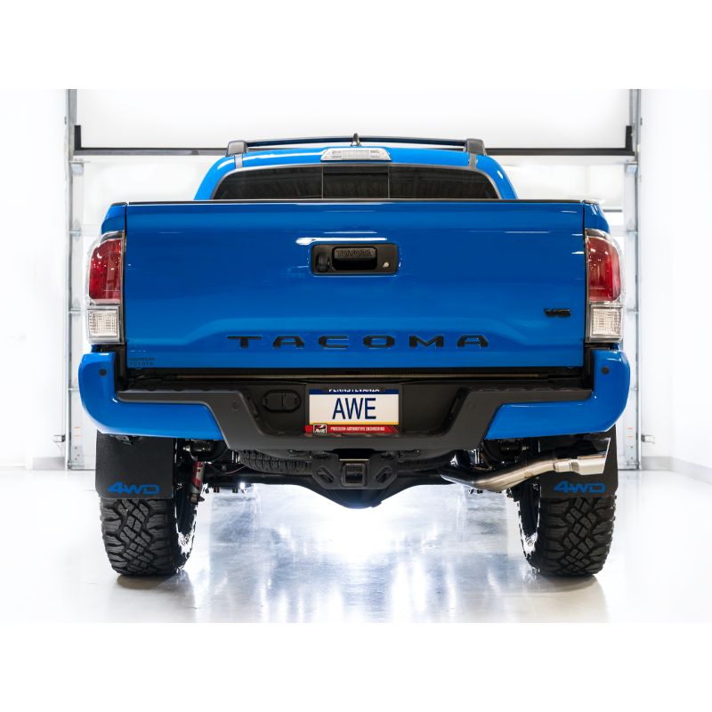 AWE 16-22 Toyota Tacoma 0FG Catback Exhaust w/ BashGuard - Dual Chrome Silver Tips
