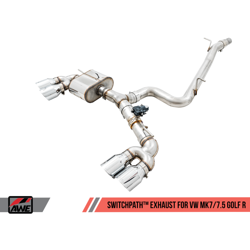 AWE Tuning Mk7 Golf R SwitchPath Exhaust w/Chrome Silver Tips 102mm - T1 Motorsports