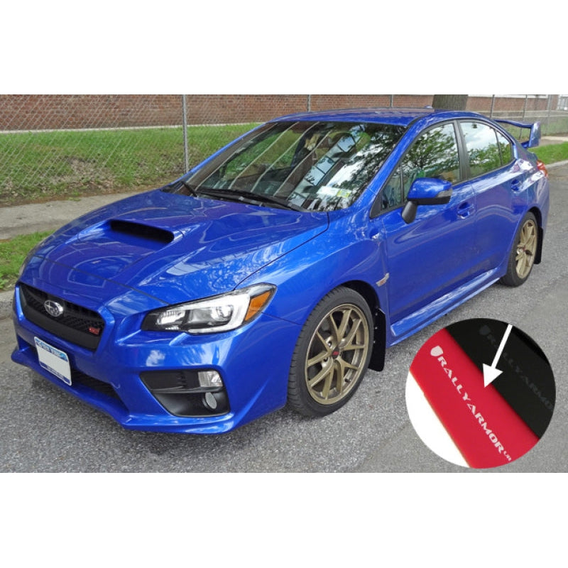 Rally Armor 15-21 Subaru WRX/STI (Sedan ONLY) Red UR Mud Flap w/ White Logo - T1 Motorsports