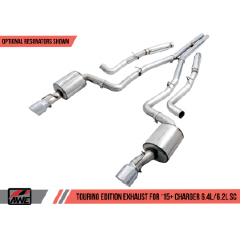 AWE Tuning 2015+ Dodge Charger 6.4L/6.2L Non-Resonated Touring Edition Exhaust - Diamond Blk Tips