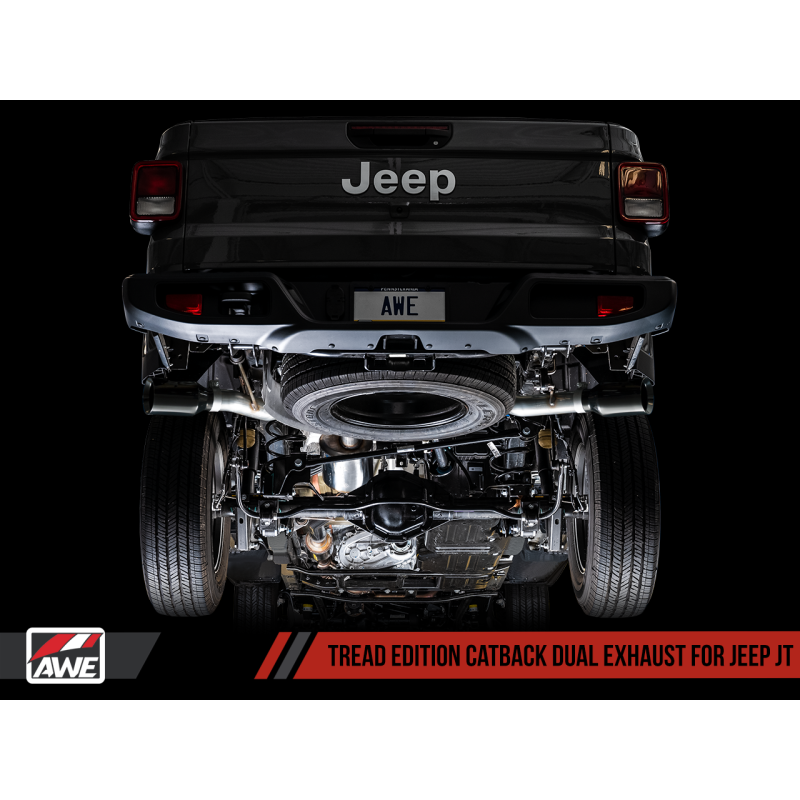 AWE Tuning 20-21 Jeep Gladiator JT 3.6L Tread Edition Cat-Back Dual Exhaust - Diamond Black Tip