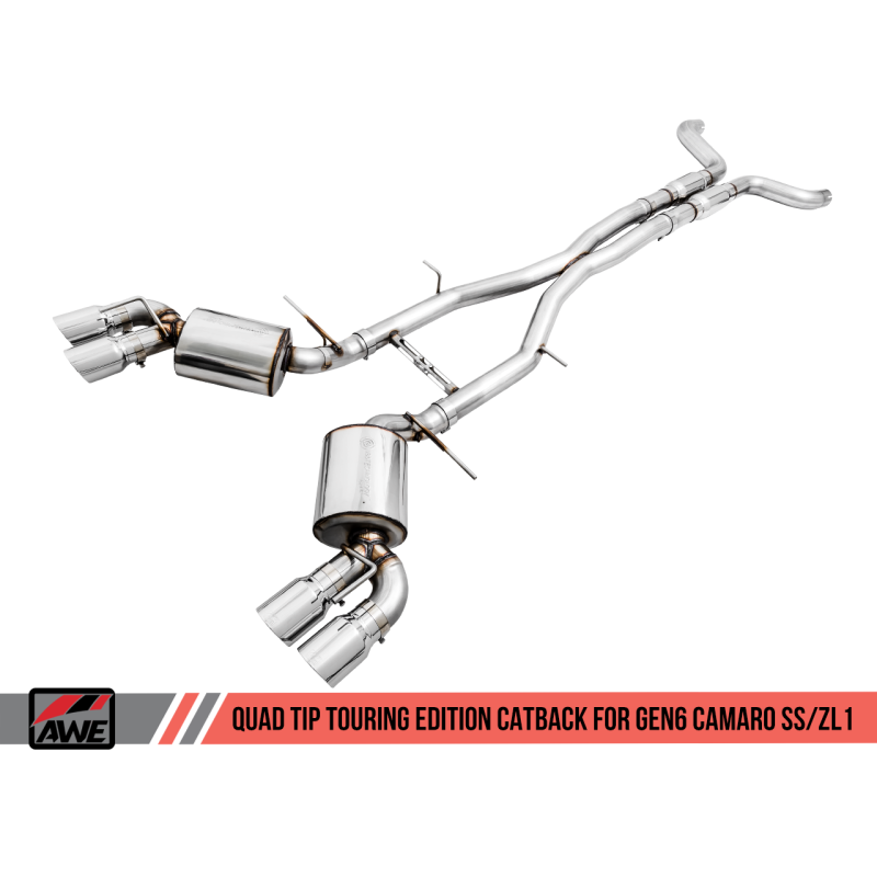 AWE Tuning 16-19 Chevy Camaro SS Non-Res Cat-Back Exhaust -Touring Edition (Quad Chrome Silver Tips)