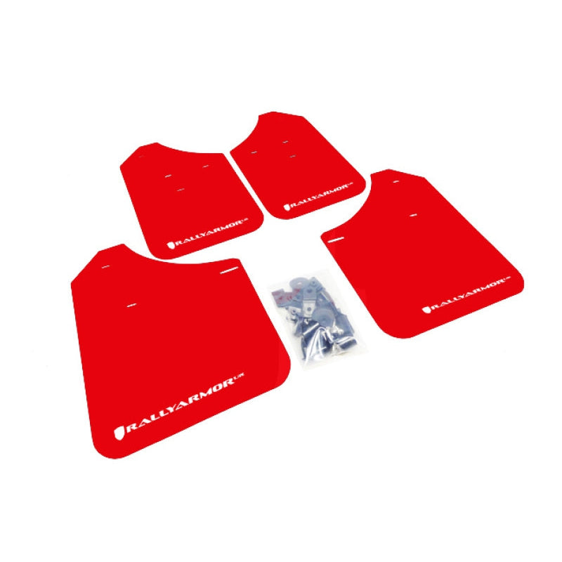Rally Armor 02-07 Subaru WRX/STI/RS/2.5i (Wagons Req. Mod.) Red UR Mud Flap w/ White Logo - T1 Motorsports