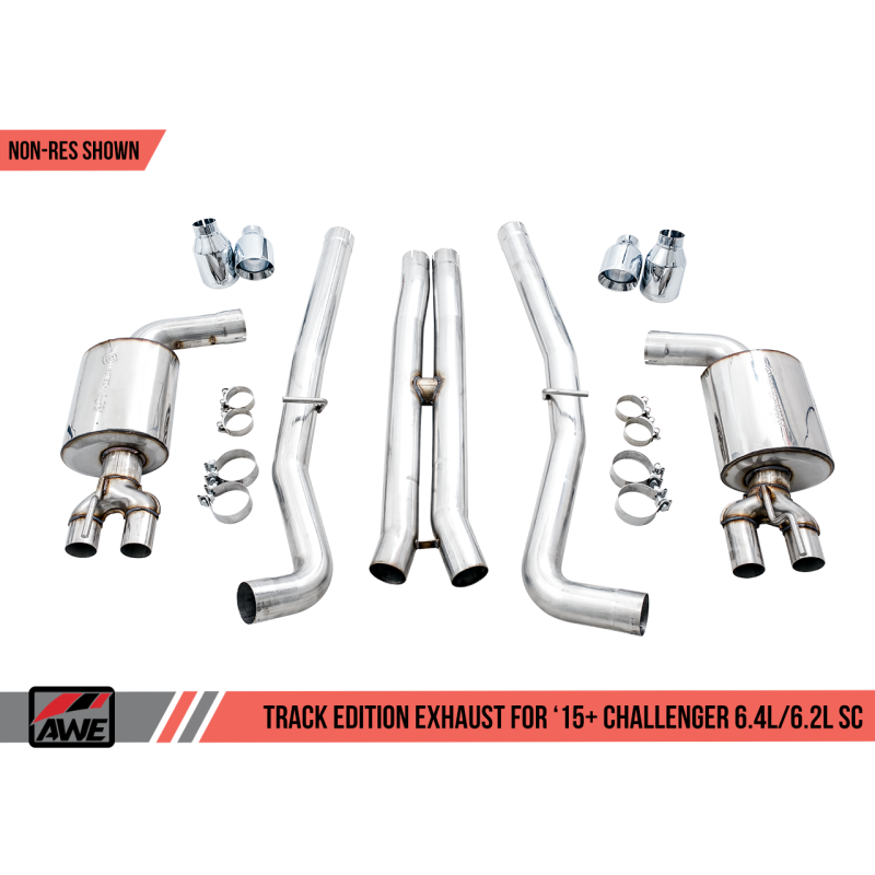 AWE Tuning 2015+ Dodge Challenger 6.4L/6.2L Non-Resonated Touring Edition Exhaust - Quad Silver Tips