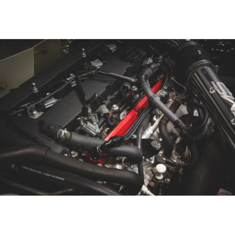 AMS Performance 08-15 Mitsubishi EVO X CNC Machined Aluminum Fuel Rail w/Pulsation Dampener - Red - T1 Motorsports