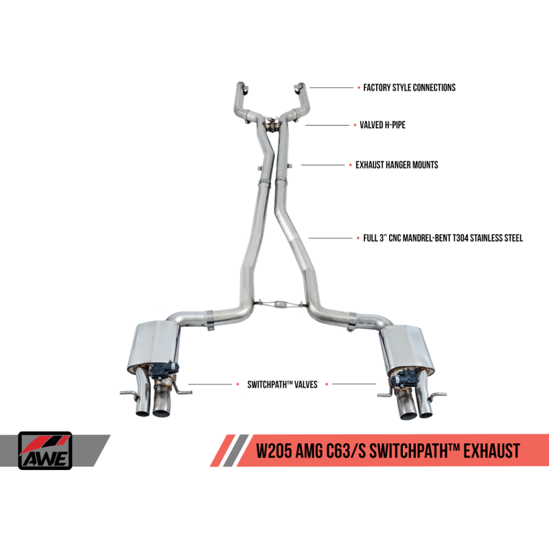 AWE Tuning Mercedes-Benz W205 AMG C63/S Sedan SwitchPath Exhaust System - for Non-DPE Cars