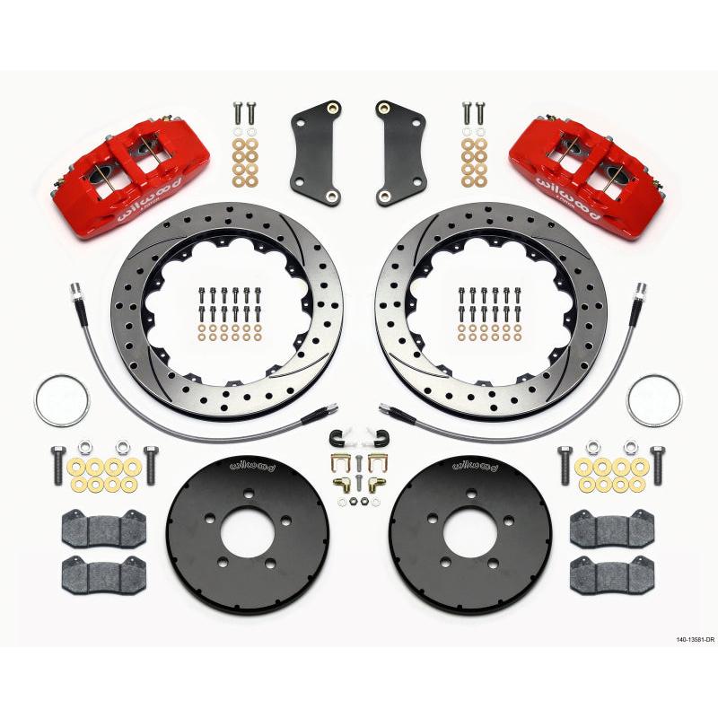 Wilwood Dynapro 6 Front Hat Kit 12.88in Drilled Red 2005-Up Mazda 3 w/ Lines - T1 Motorsports