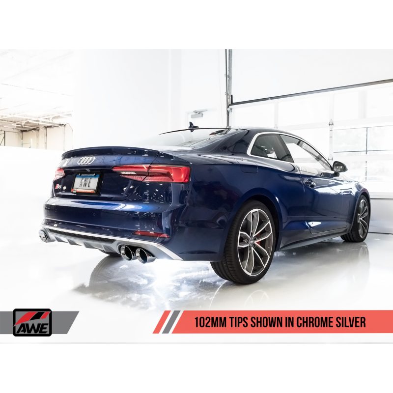 AWE Tuning Audi B9 S5 Coupe 3.0T Track Edition Exhaust - Chrome Silver Tips (102mm)