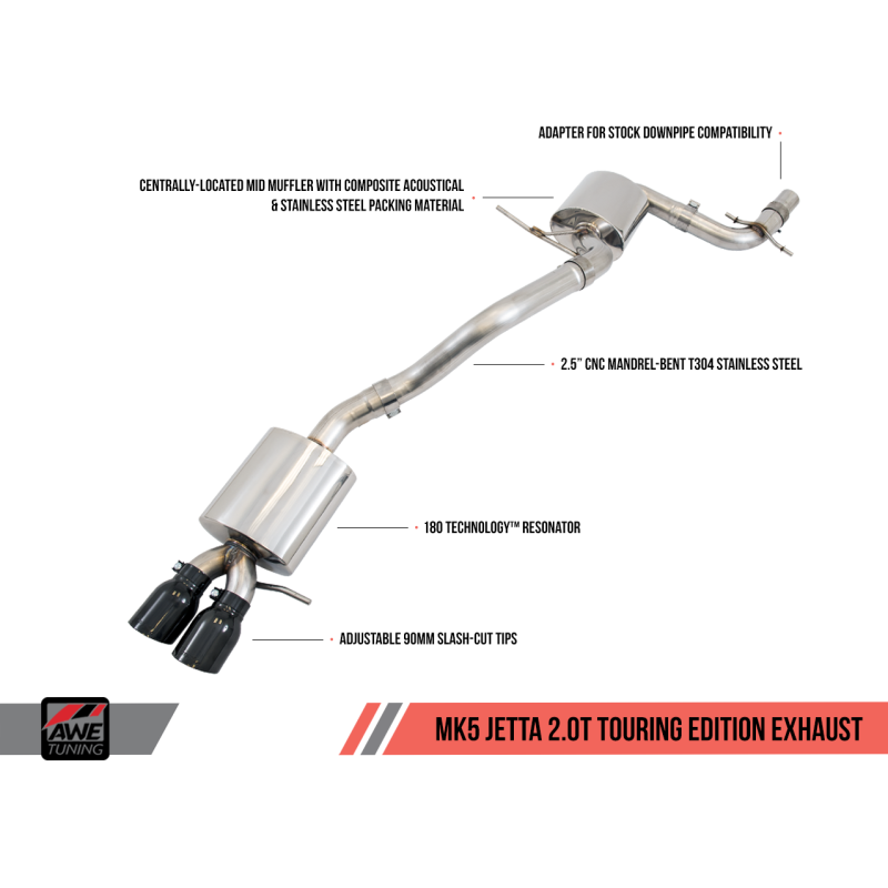 AWE Tuning Mk5 Jetta 2.0T - GLI Touring Edition Exhaust - Diamond Black Tips
