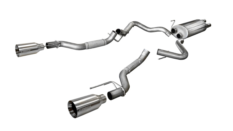 Corsa Sport Cat-Back Dual Rear Exit w/ 5in Polished Tip - 2017-2020 Ford F-150 Raptor 3.5L