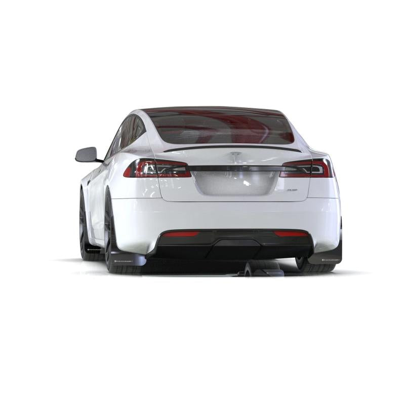 Rally Armor 21-23 Tesla Model S / S Plaid Black UR Mud Flap w/ White Logo
