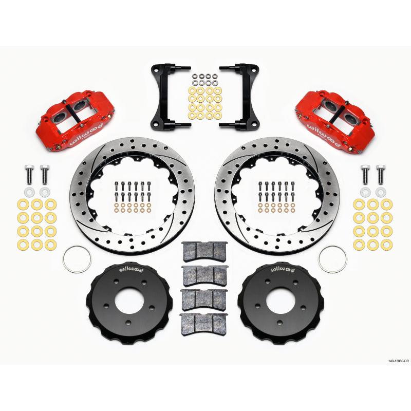 Wilwood Narrow Superlite 4R Front Hat Kit 12.88in Drill Red 2007-Up Jeep Wrangler - T1 Motorsports