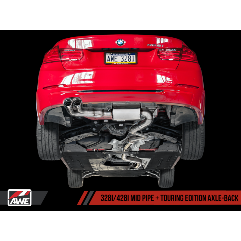 AWE Tuning BMW F3X 28i / 30i Touring Edition Axle-Back Exhaust Single Side - 80mm Black Tips