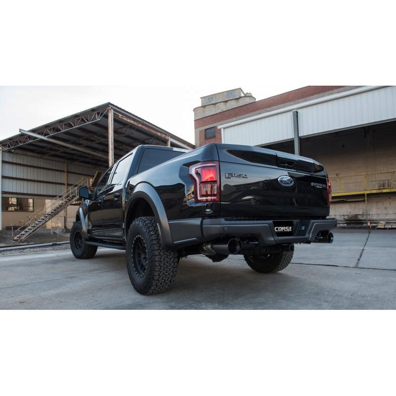 Corsa Sport Cat-Back Dual Rear Exit w/ 5in Gunmetal Tip - 2017-2020 Ford F-150 Raptor 3.5L