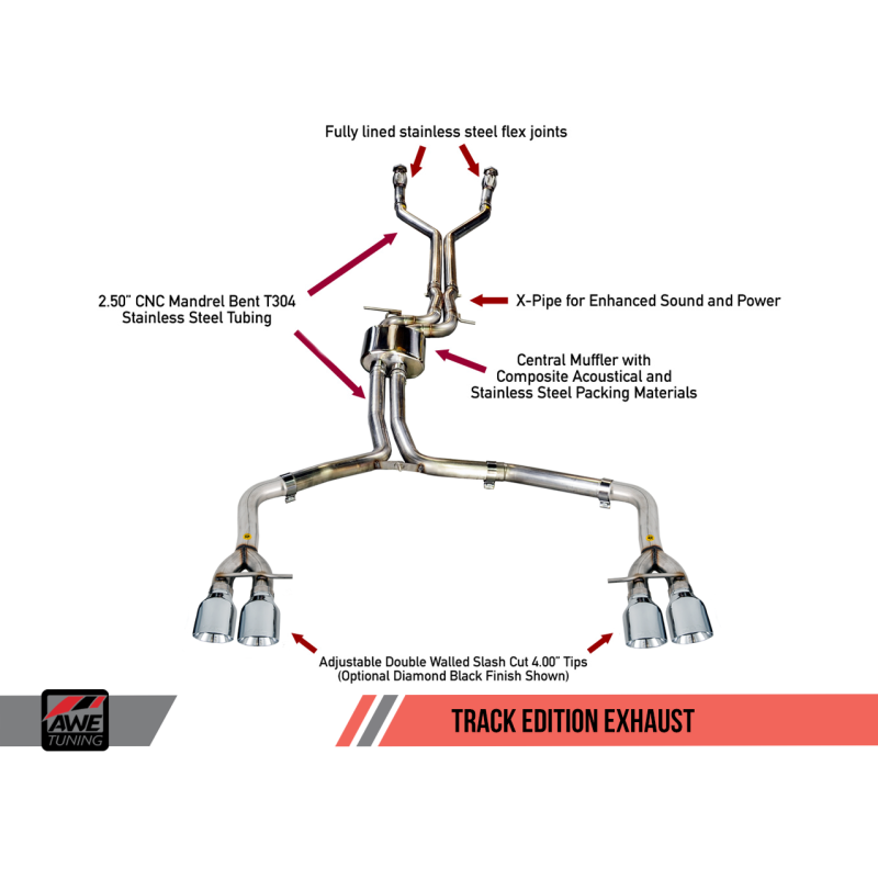 AWE Tuning Audi C7 / C7.5 S6 4.0T Track Edition Exhaust - Diamond Black Tips