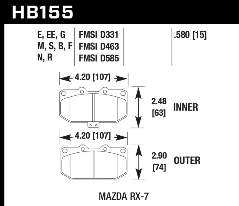 Hawk 90 Mazda RX-7 GXL/U  / 86-91 & 93-95 RX-7 HT-10 Race Front Brake Pads - T1 Motorsports