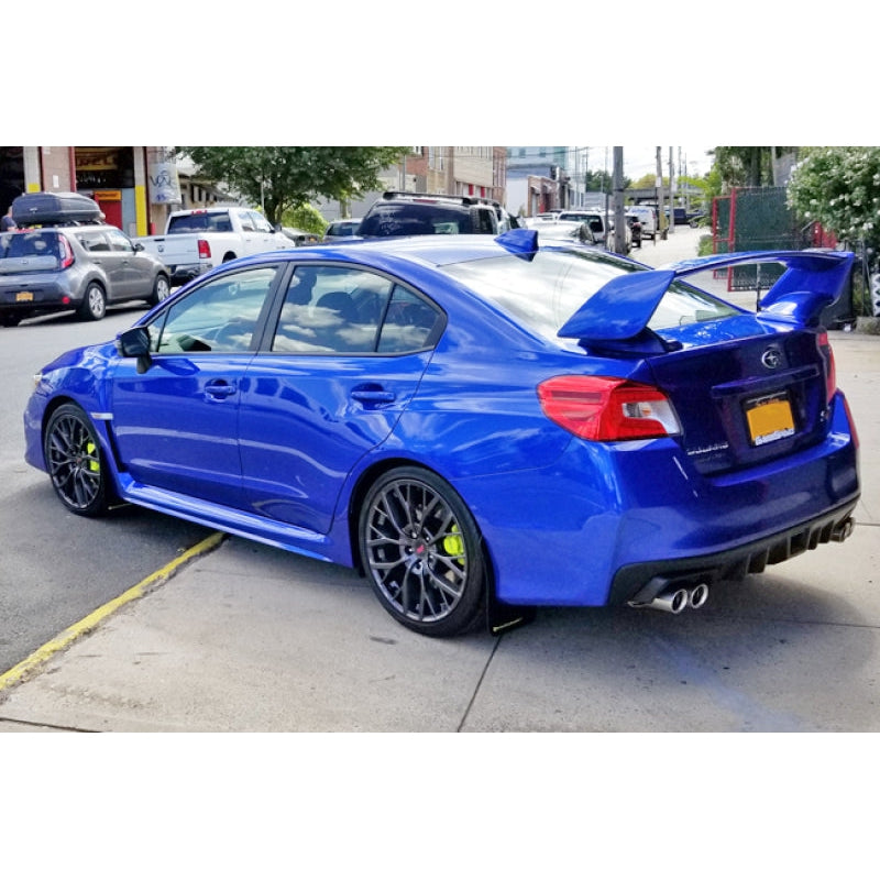 Rally Armor 15-21 Subaru WRX/STI (Sedan ONLY) Black UR Mud Flap w/ Green Logo - T1 Motorsports