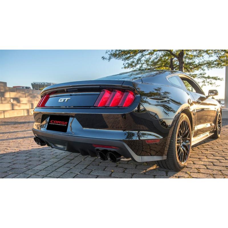 Corsa Sport 3in Cat Back Exhaust Black Quad Tips - 2015-2023 Ford Mustang GT 5.0