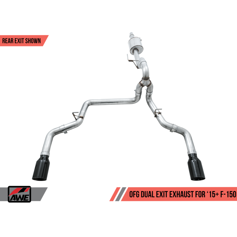 AWE Tuning 2015+ Ford F-150 0FG Dual Exit Performance Exhaust System w/5in Diamond Black Tips