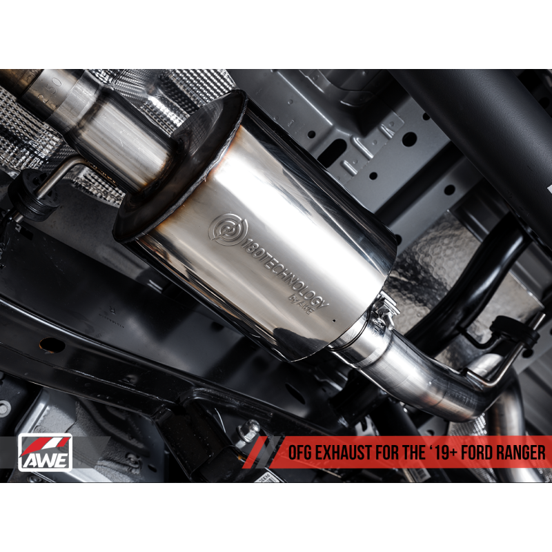 AWE Tuning 2019+ Ford Ranger 0FG Performance Exhaust System w/Diamond Black Tips & Rock Guard