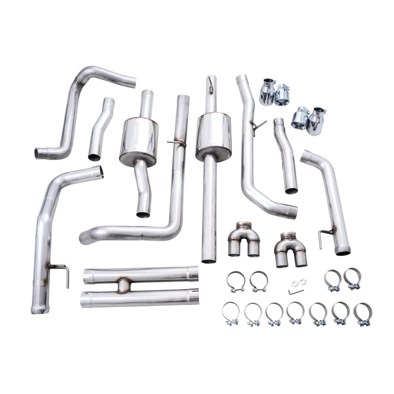 AWE Tuning 4th Gen GM 1500 6.2L 0FG Catback Split Rear Exit (w/ Bumper Cutouts) - Quad Chrome Tips