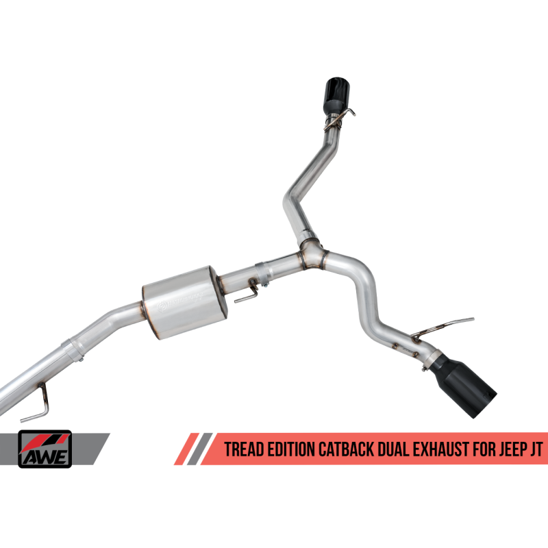 AWE Tuning 20-21 Jeep Gladiator JT 3.6L Tread Edition Cat-Back Dual Exhaust - Diamond Black Tip