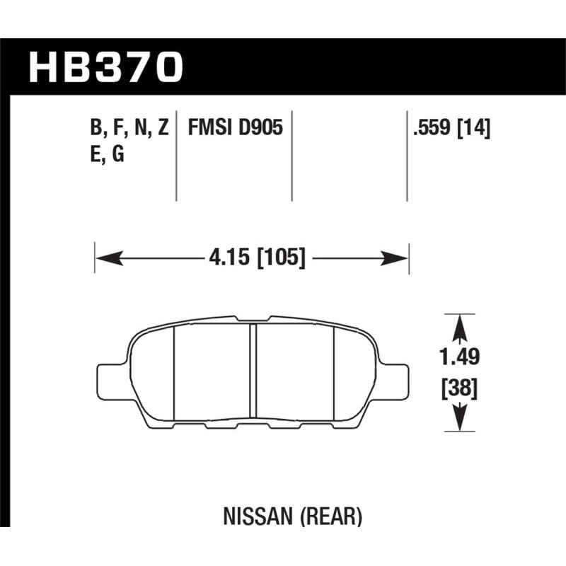 Hawk 03-07 350z / G35 / G35X w/o Brembo Performance Ceramic Street Rear Brake Pads - T1 Motorsports