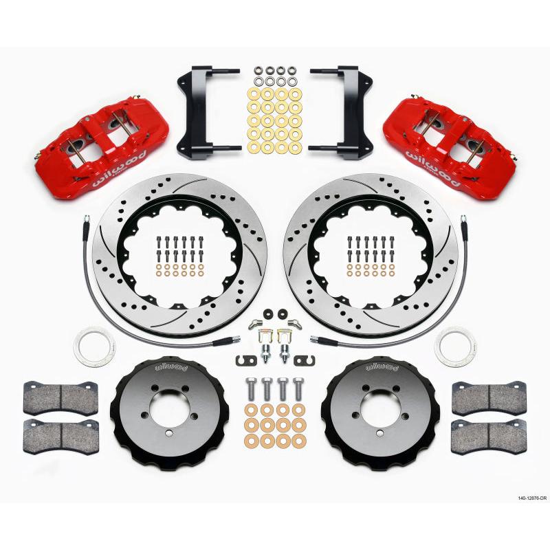Wilwood AERO6 Front Hat Kit 14.00 Drilled Red 1999-2012 Subaru WRX w/Lines - T1 Motorsports