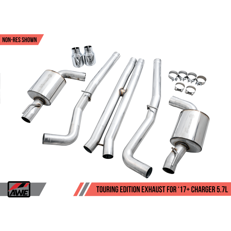 AWE Tuning 2017+ Dodge Charger 5.7L Touring Edition Exhaust - Non-Resonated - Chrome Silver Tips