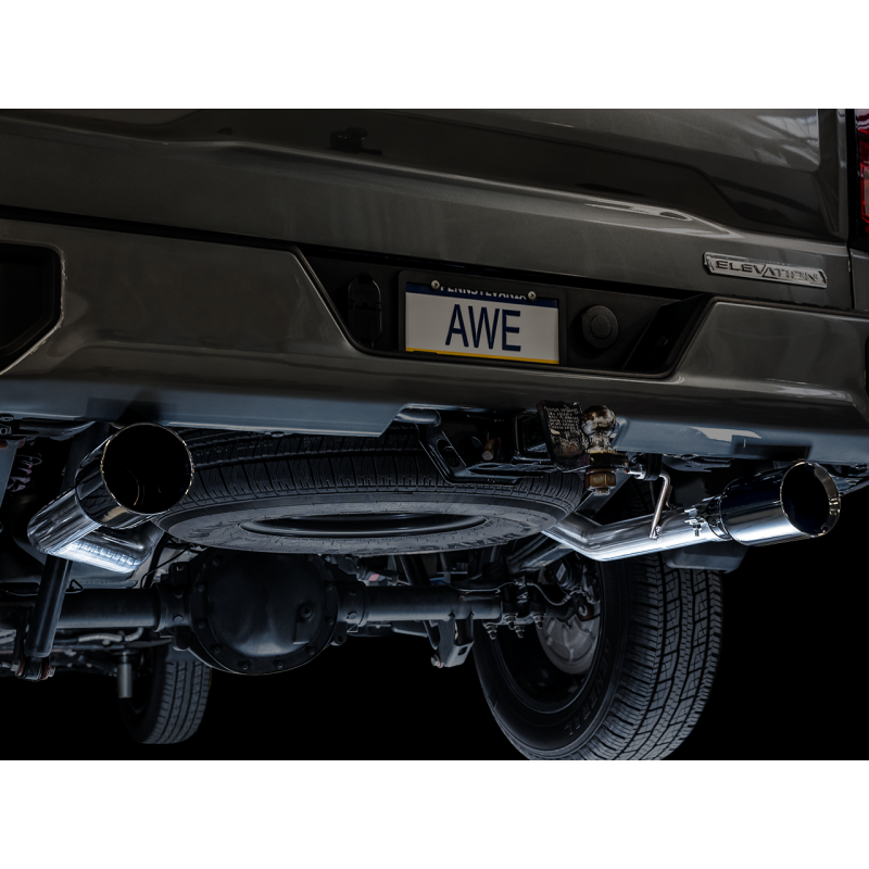 AWE Tuning 4th Gen GM 1500 5.3L 0FG Catback Split Rear Exit (Flat Bumper) - Dual Diamond Tips