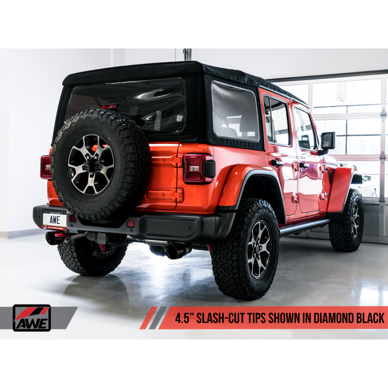 AWE Tuning 2018+ Jeep Wrangler JL/JLU Tread Edition Axle-Back Dual Exhaust - Diamond Black Tips