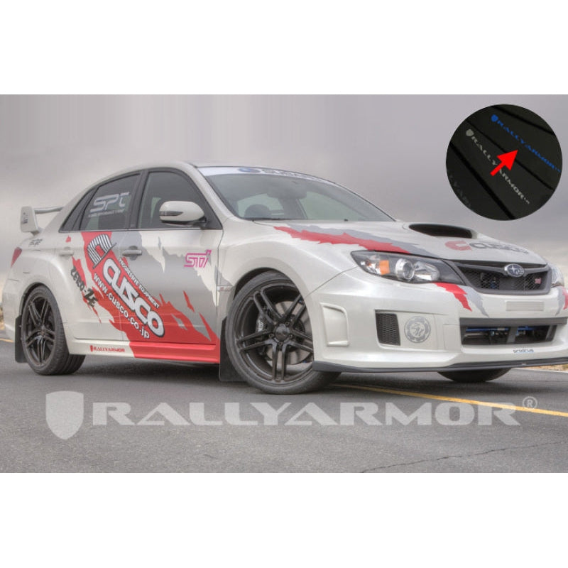 Rally Armor 11-14 Subaru WRX/STI (Sedan Only) Black UR Mud Flap w/ Blue Logo - T1 Motorsports