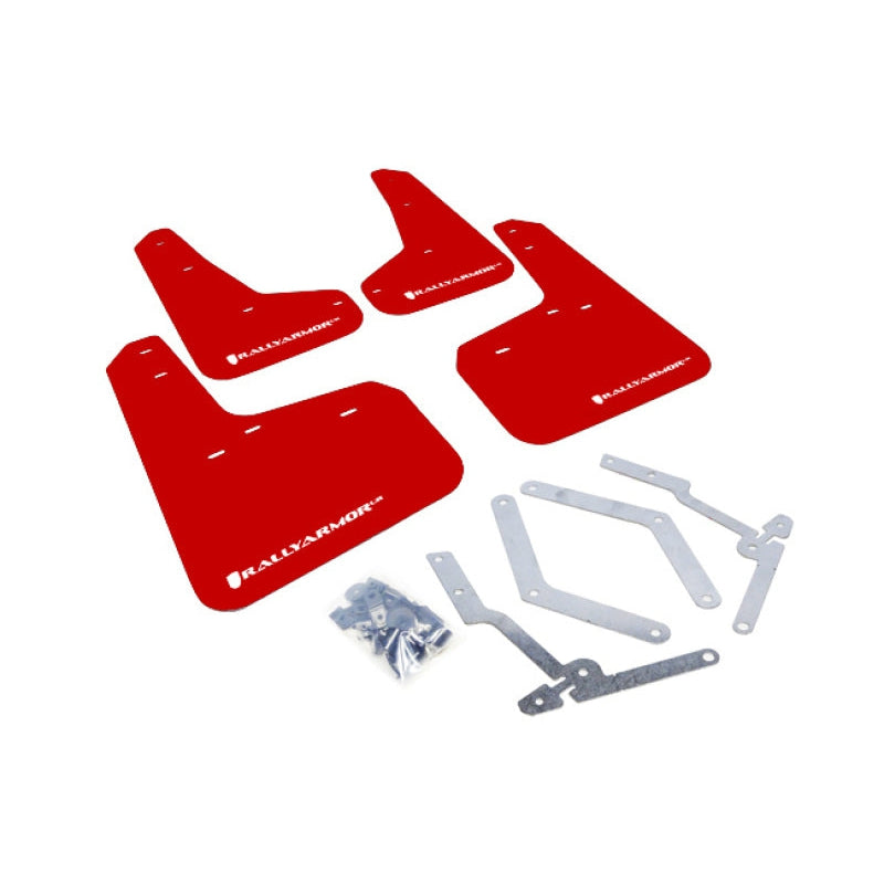 Rally Armor 12-19 Ford Focus ST / 16-19 RS Red Mud Flap w/ White Logo - T1 Motorsports