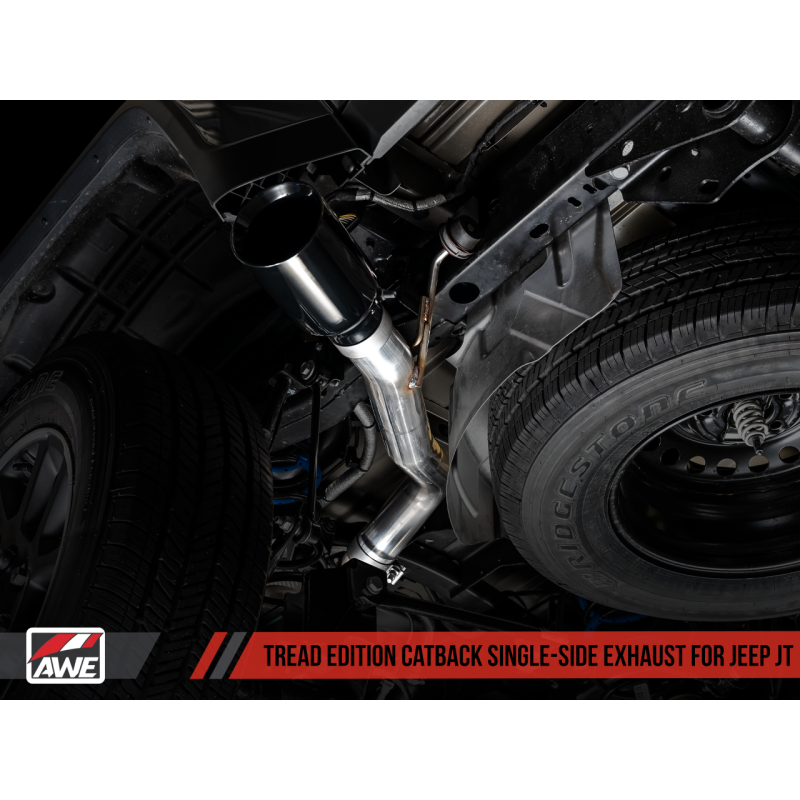 AWE Tuning 20-21 Jeep Gladiator JT 3.6L Tread Edition Cat-Back Single Side Exhaust - Diamond Blk Ti - T1 Motorsports