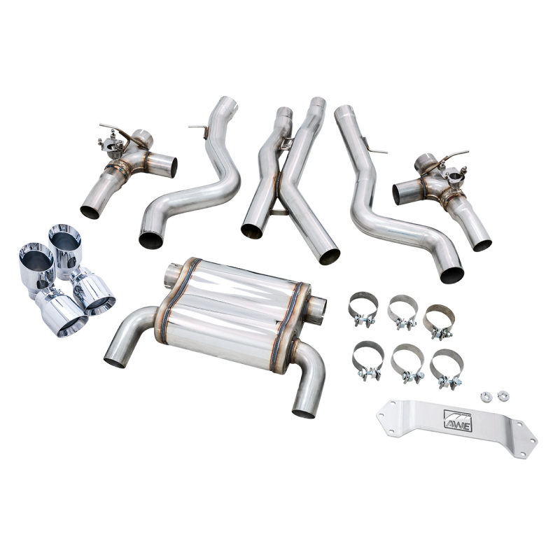 AWE Tuning BMW F8X M3/M4 Track Edition Catback Exhaust - Chrome Silver Tips - T1 Motorsports