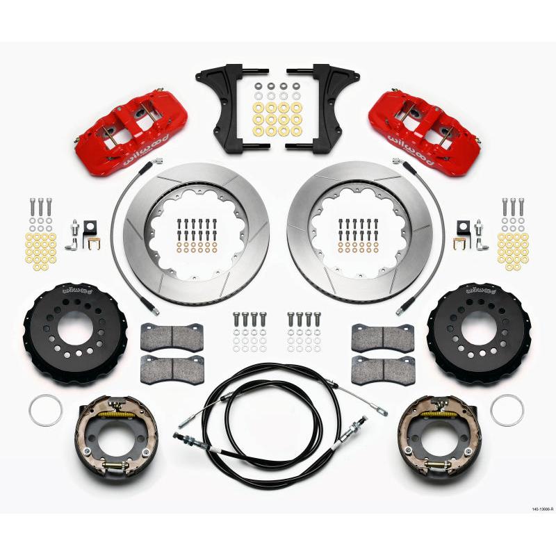 Wilwood AERO4 Rear Kit 14.00 Red 2005-2014 Mustang w/ BMR Suspn. w/Lines - T1 Motorsports