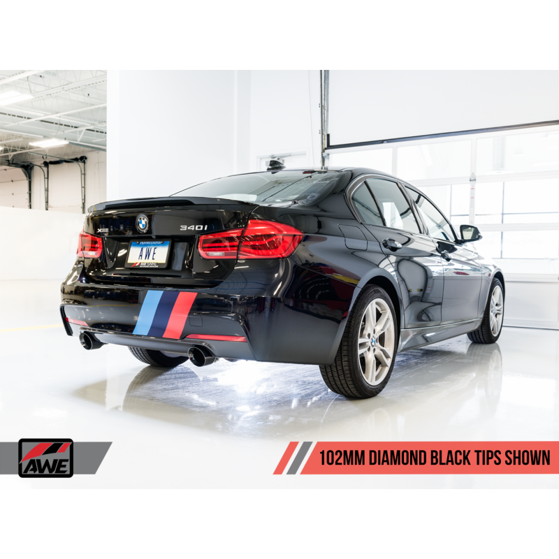 AWE Tuning BMW F3X 340i Touring Edition Axle-Back Exhaust - Diamond Black Tips (102mm)