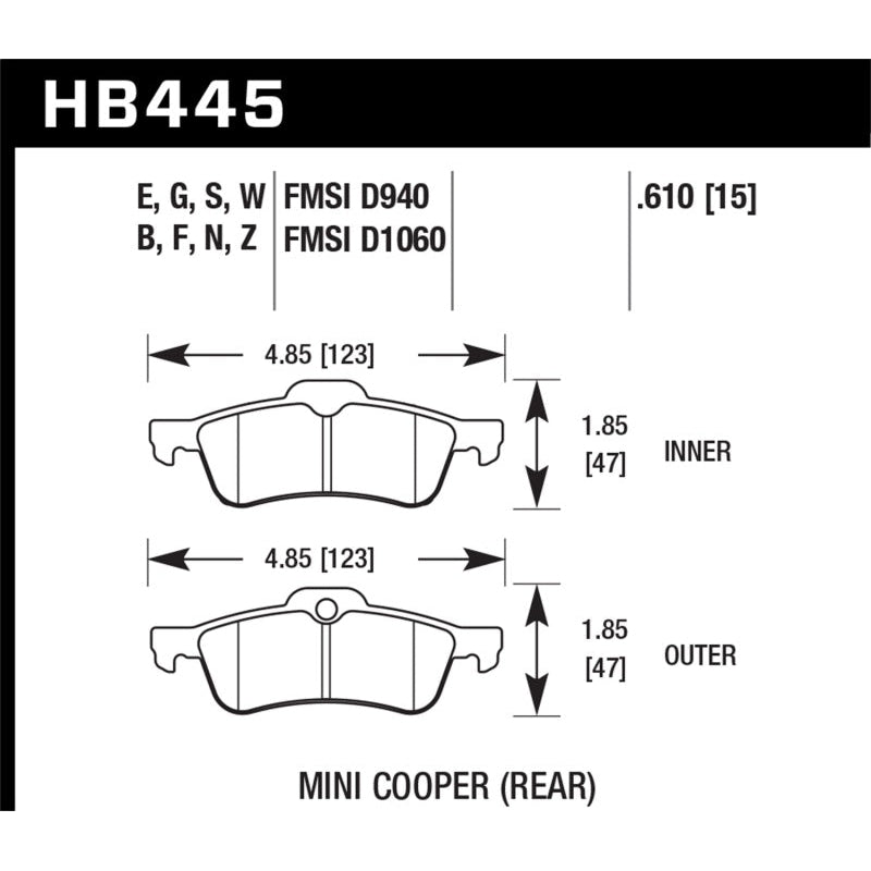Hawk 02-06 Mini Cooper / Cooper S HP+ Street Rear Brake Pads - T1 Motorsports